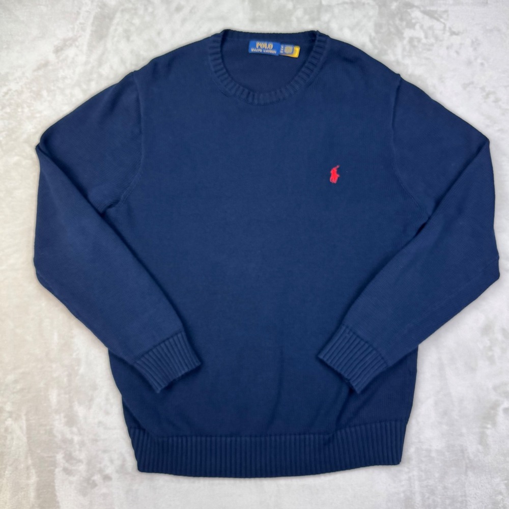 Polo Ralph Lauren Crewneck Sweater Mens XL Navy Blue Cotton Red Pony Logo